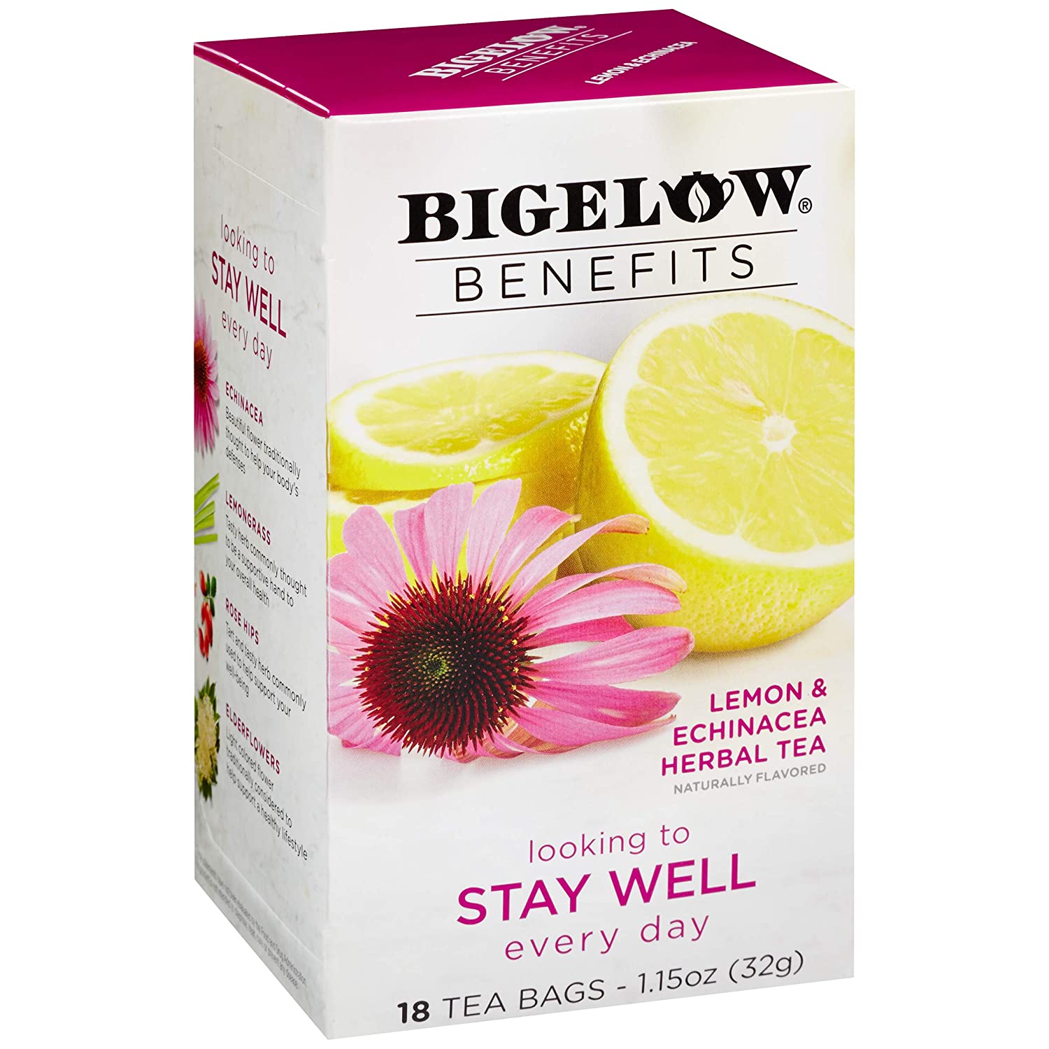 Bigelow Benefits Calm Stomach Ginger Peach Herbal Tea, Caffeine Free, 18 Count (Pack of 6), 108 Total Tea Bags - Image 1
